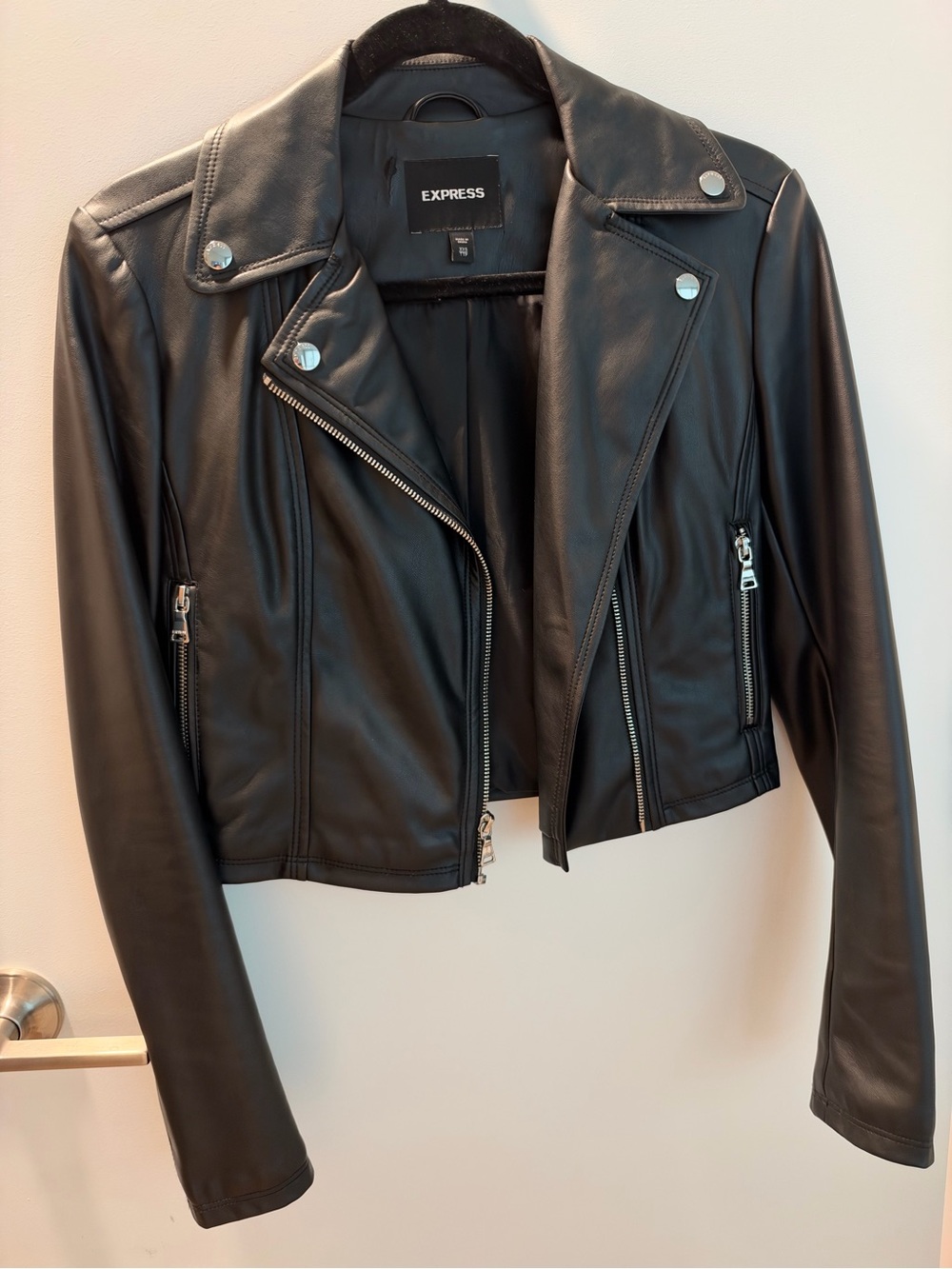 Express Black Faux Leather Moto Jacket with Silver Hardware
